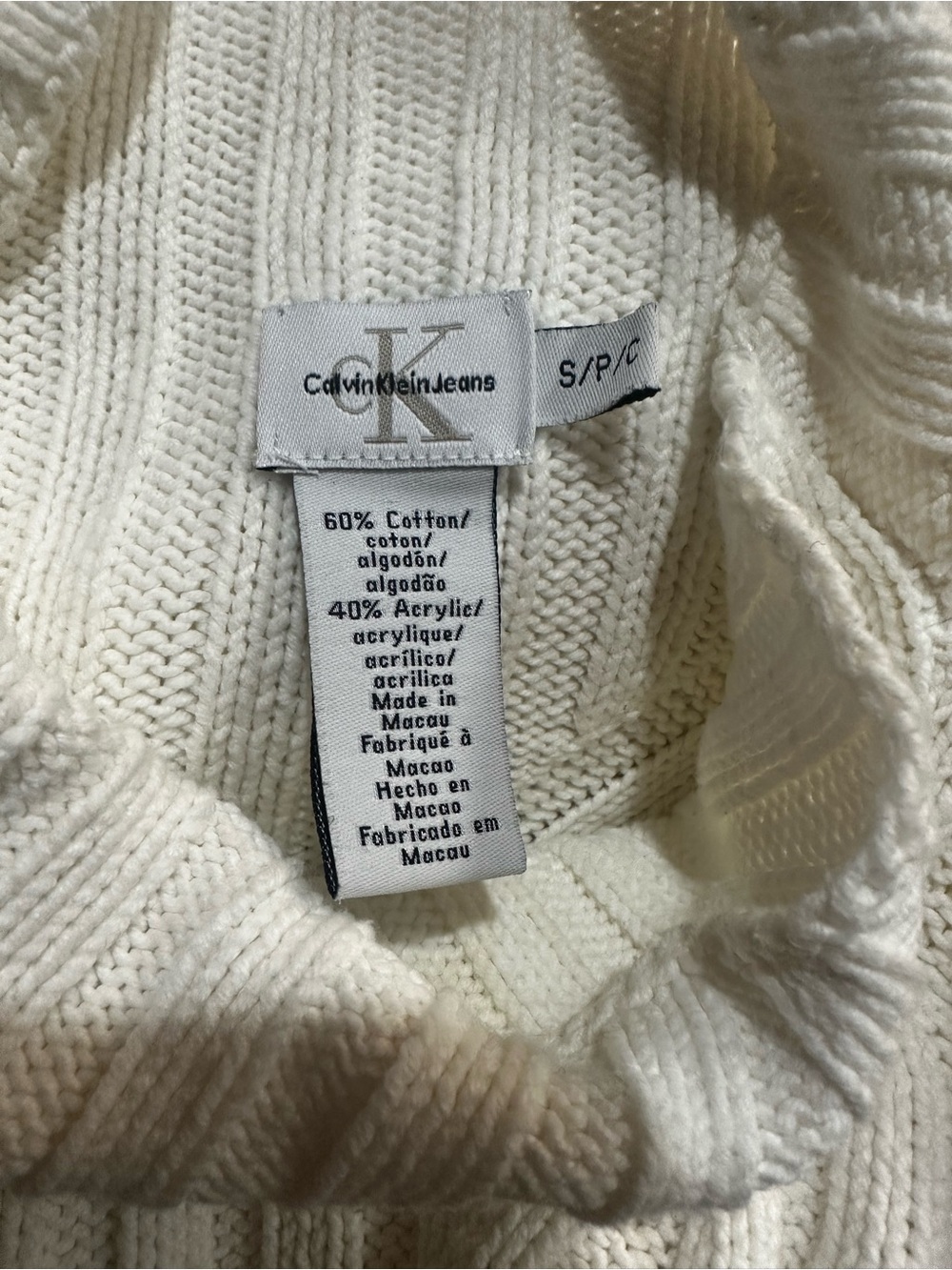 Calvin Klein Jeans Mock Neck White Ribbed Turtleneck Sweater Small - Picture 5 of 6